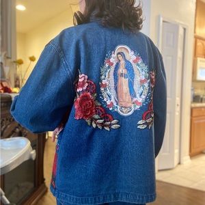 VINTAGE OUR LADY OF GUADALUPE DENIM JACKET BLUE RED SIZE S/M